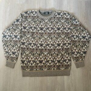 Vintage TSR Geometric Grandpa Sweater 90s Colorful USA Made Abstract Sz L